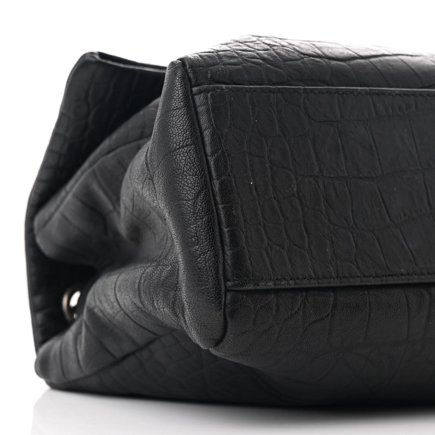 Calfskin Crocodile Embossed Medium West Hollywood Monogram Fold-Over Black