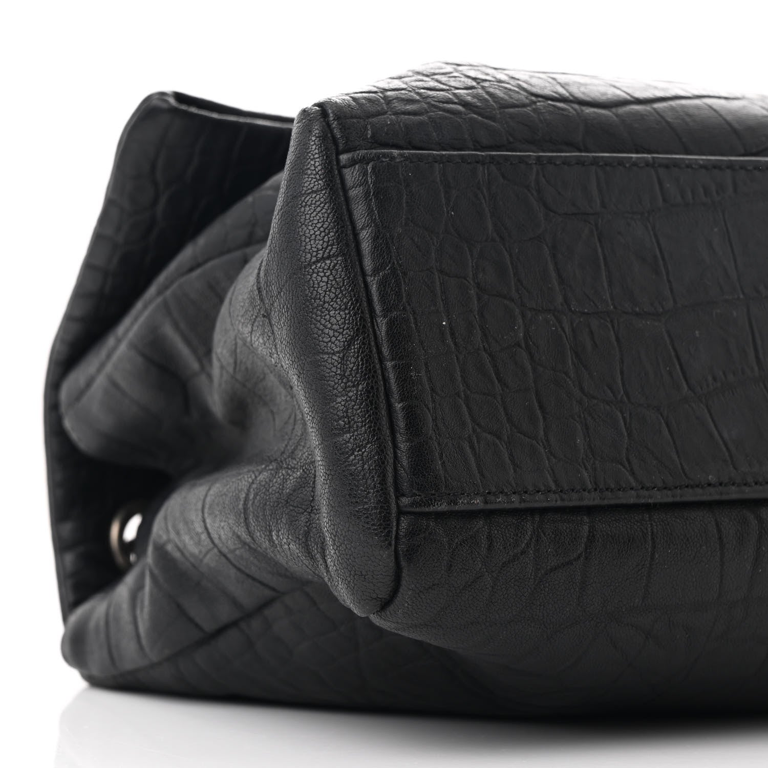 Saint Laurent Calfskin Crocodile Embossed Medium West Hollywood Monogram Fold-Over Black 10 of 12