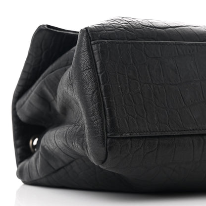 Saint Laurent Calfskin Crocodile Embossed Medium West Hollywood Monogram Fold-Over Black 10 of 12