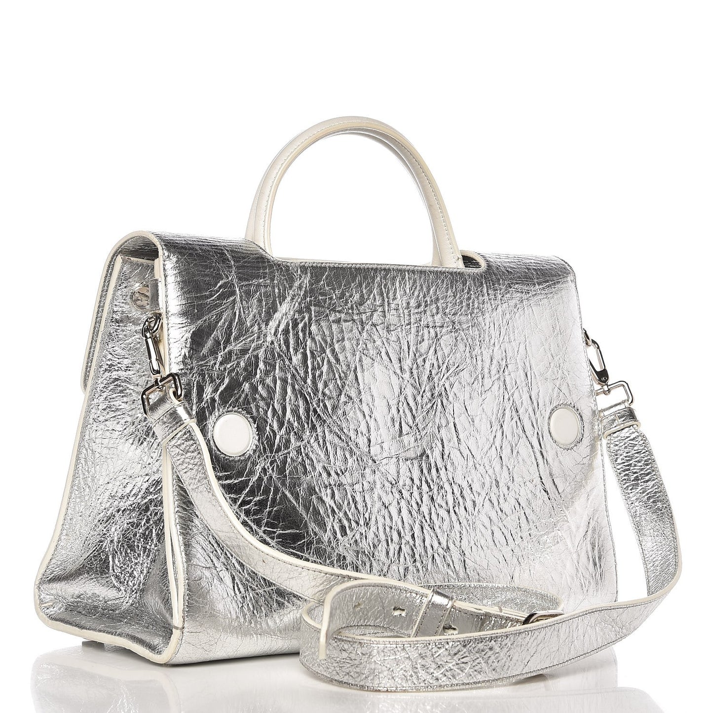 Metallic Calfskin Medium Diorever Flap Silver