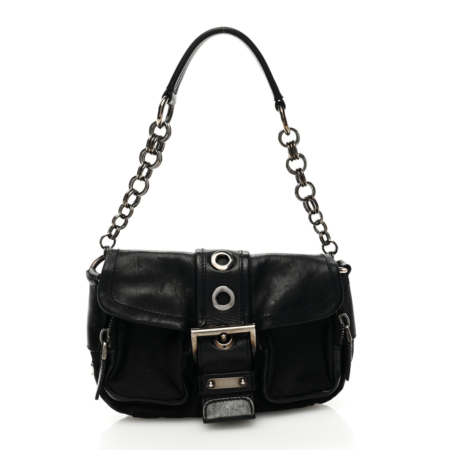 Soft Calfskin Buckle Shoulder Bag Black