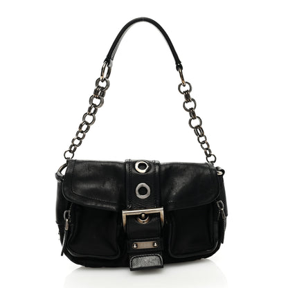 Prada Soft Calfskin Buckle Shoulder Bag Black 1 of 8
