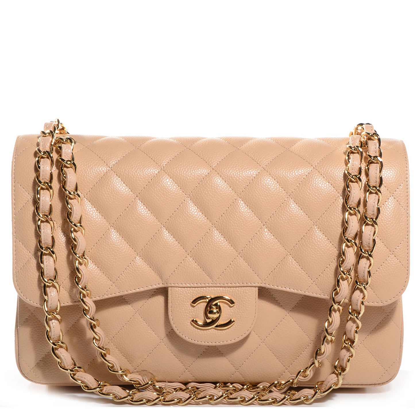 Caviar Jumbo Double Flap Beige Clair