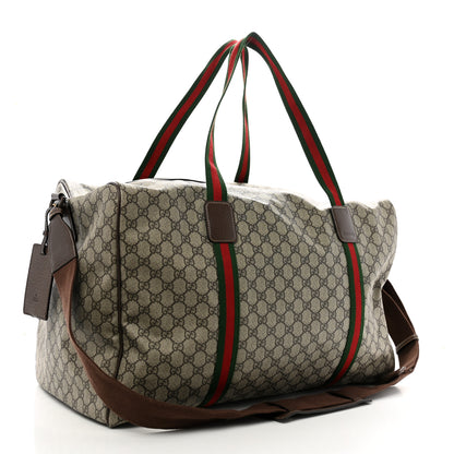 Gucci Tender GG Supreme Monogram Textured Dollar Calfskin Web Large Duffle Bag Beige Ebony New Acero 2 of 11