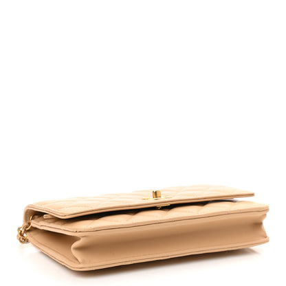 Chanel Lambskin Quilted CC Pearl Crush Wallet on Chain WOC Beige 3 of 11