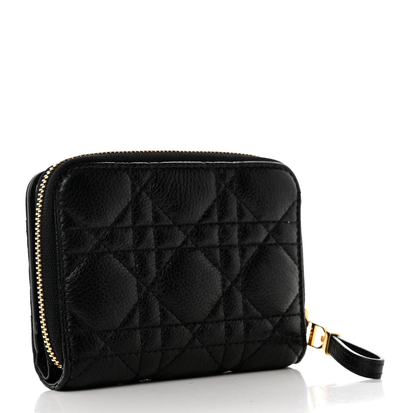 Grained Calfskin Supple Cannage Caro Scarlet Zipped Wallet Black