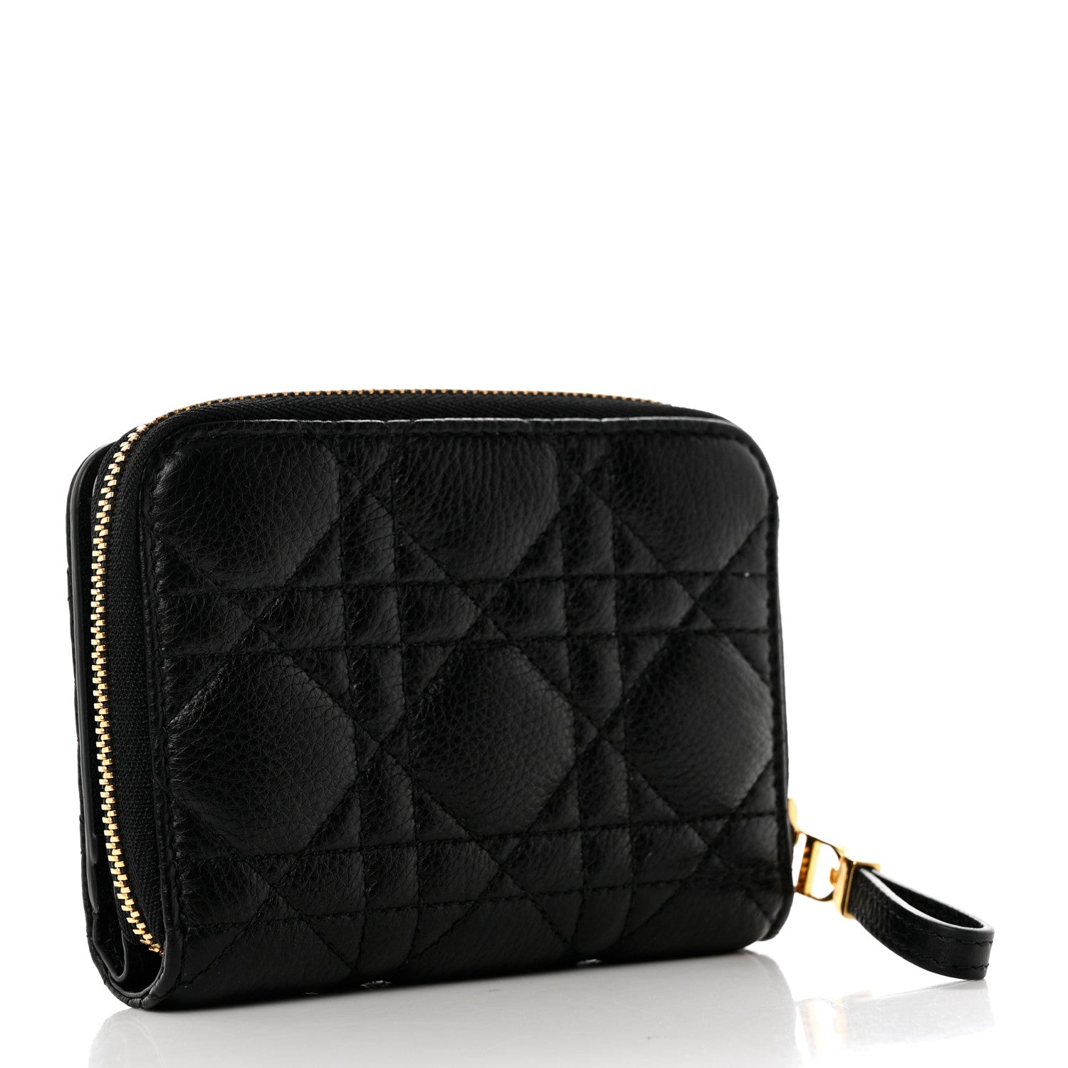 Christian Dior Grained Calfskin Supple Cannage Caro Scarlet Zipped Wallet Black 3 of 8