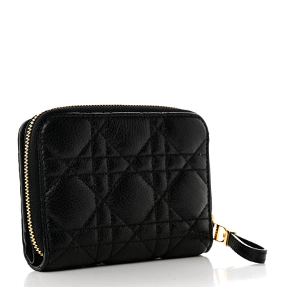 Christian Dior Grained Calfskin Supple Cannage Caro Scarlet Zipped Wallet Black 3 of 8