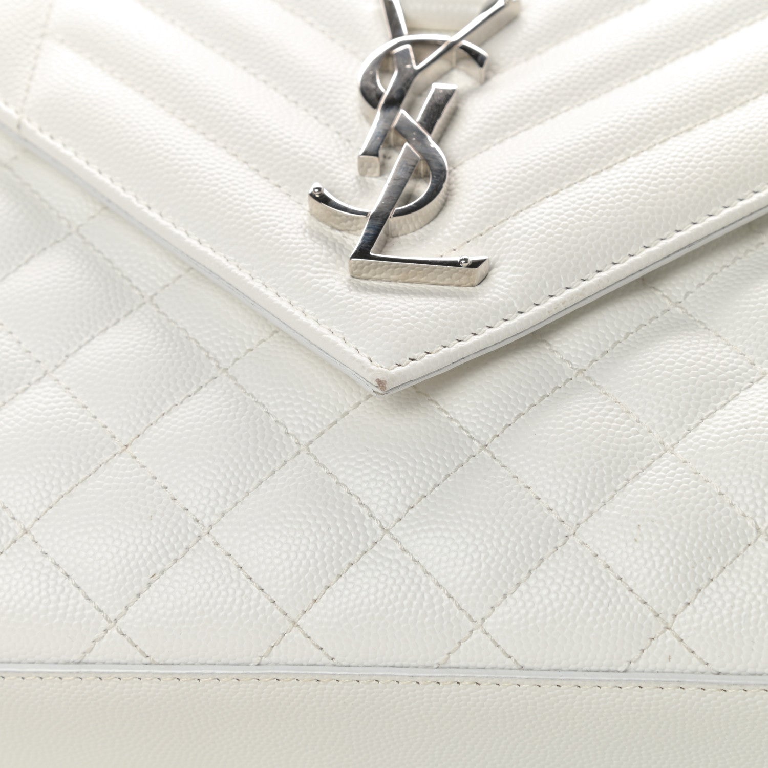 Saint Laurent Grain De Poudre Textured Mixed Matelasse Medium Triquilt Monogram Satchel Blanc Vintage 15 of 21