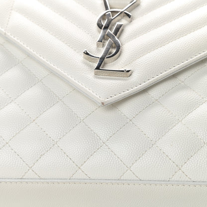 Saint Laurent Grain De Poudre Textured Mixed Matelasse Medium Triquilt Monogram Satchel Blanc Vintage 15 of 21