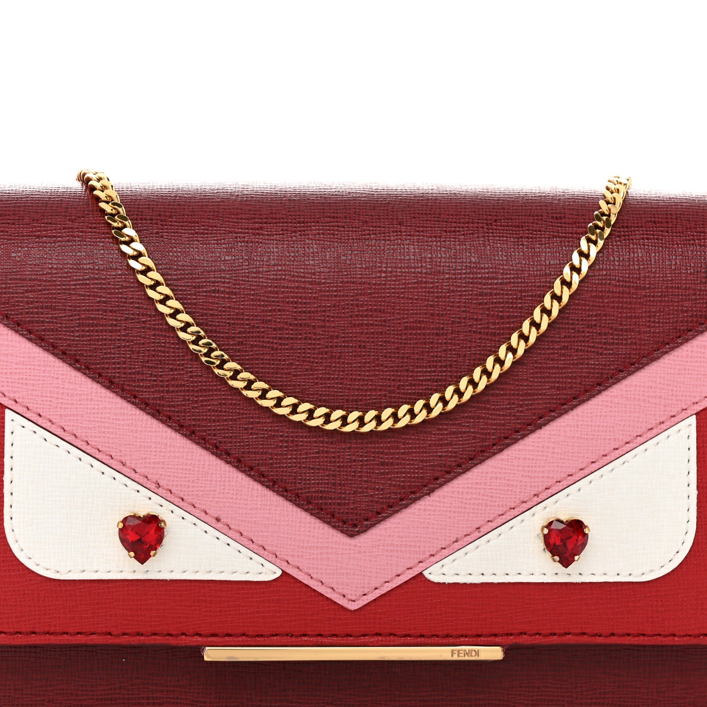 Vitello Elite Crystal Fendi Loves Monster Eyes Tube Wallet on Chain Rosso Scuro Multicolor