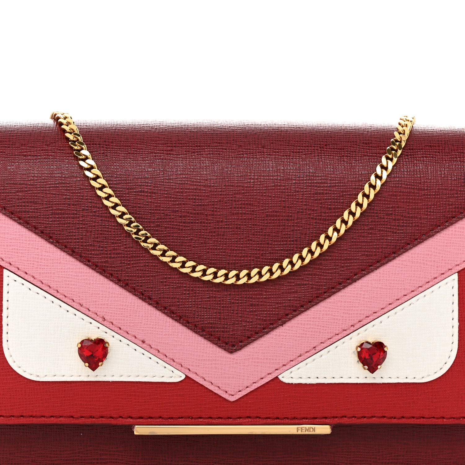 Fendi Vitello Elite Crystal Fendi Loves Monster Eyes Tube Wallet on Chain Rosso Scuro Multicolor 9 of 16