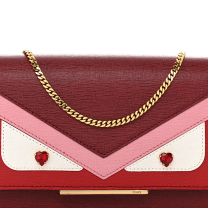 Fendi Vitello Elite Crystal Fendi Loves Monster Eyes Tube Wallet on Chain Rosso Scuro Multicolor 9 of 16