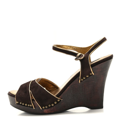 Prada Camoscio Platform Wedge Sandals 37.5 Moro 1 of 7