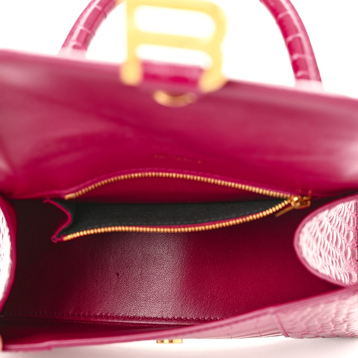 Shiny Calfskin Crocodile Embossed Small Hourglass Top Handle Bag Raspberry