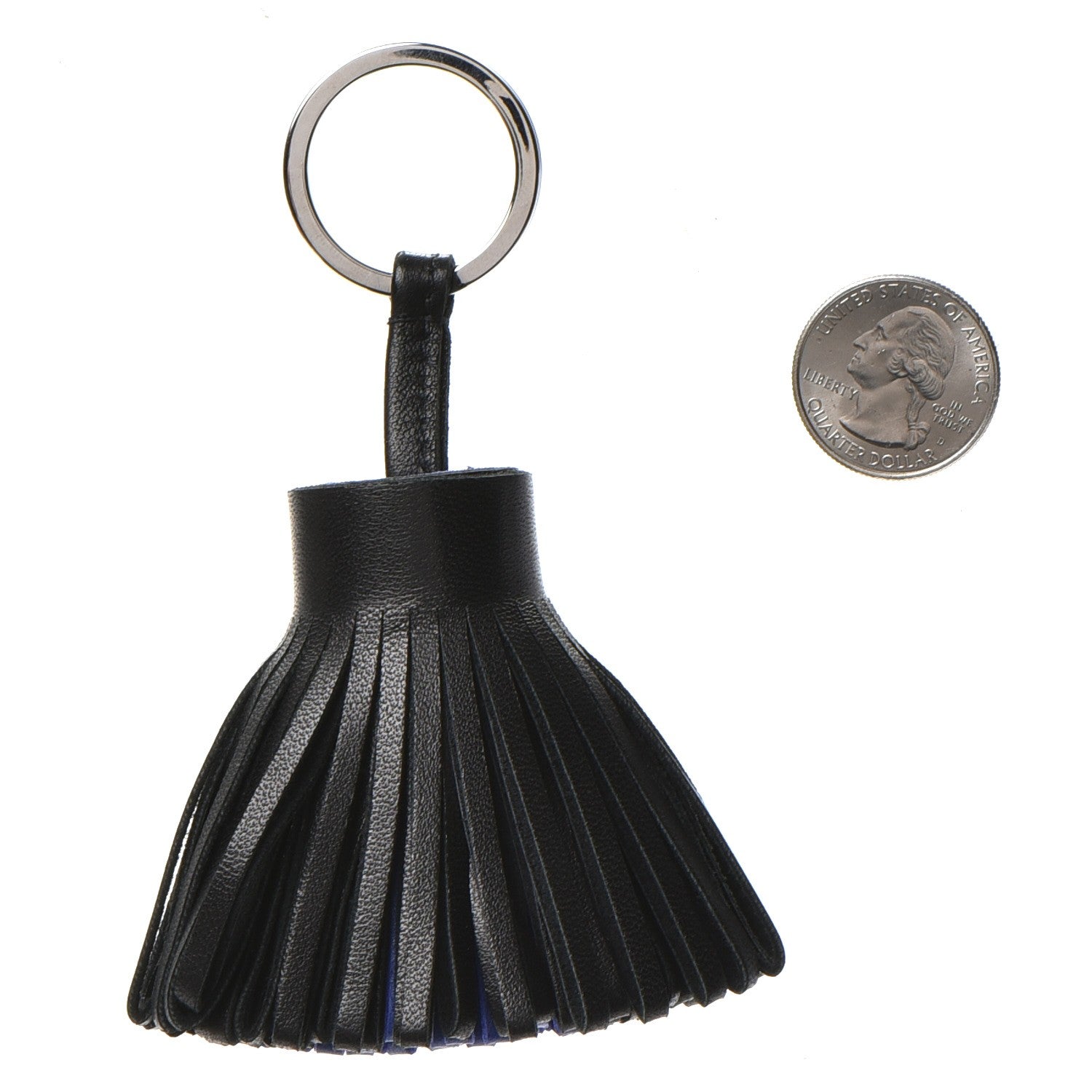 Hermes Lambskin Bi-Color Carmen Tassel Key Holder Black Bleu Electrique 2 of 6