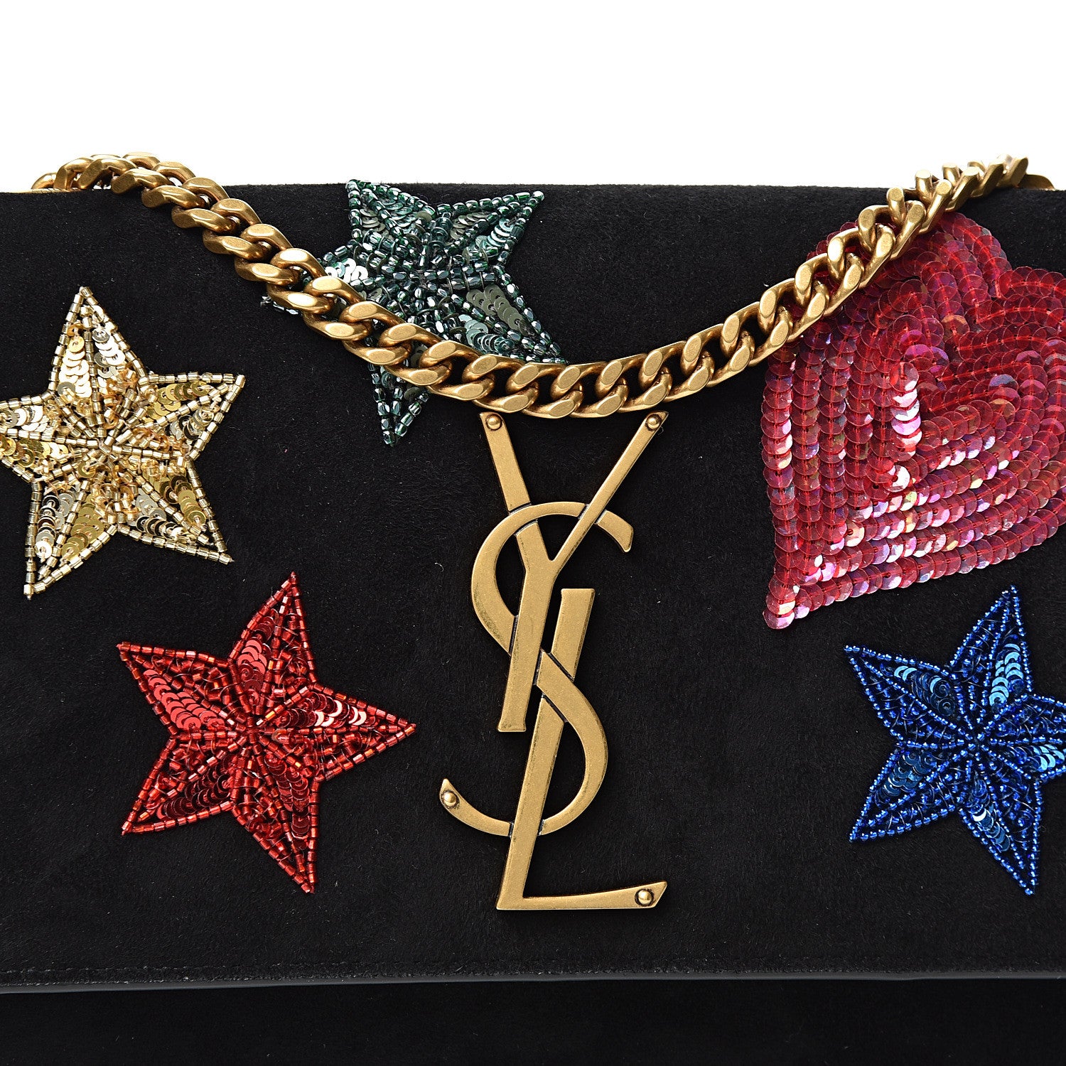 Saint Laurent Suede Embroidered Patches Small Monogram Kate Satchel Black 7 of 9