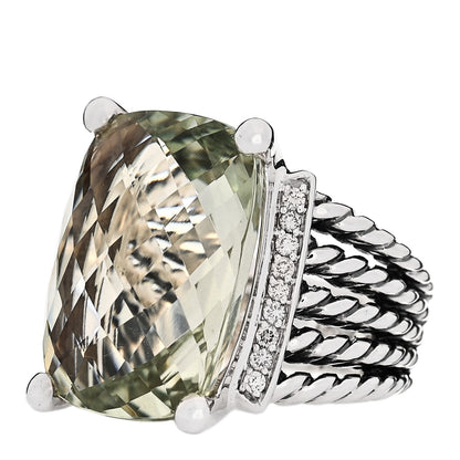 David Yurman Sterling Silver Diamond Prasiolite 20mm Wheaton Ring 53 6.5 3 of 6