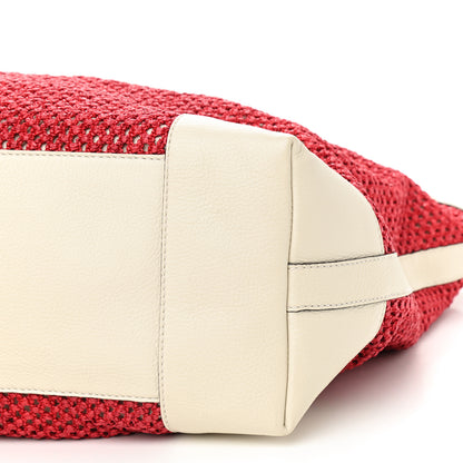 Gucci Straw Calfskin Bamboo Shopper Tote Raspberry 10 of 10