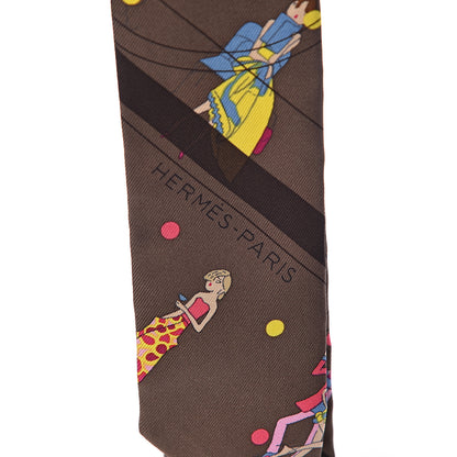 Hermes Silk Ex-Libris Les Parisie Twilly Marron Rose Vif Jaune 4 of 4