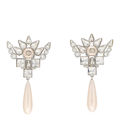 Gucci Crystal Pearl Interlocking G Drop Clip On Earrings 1 of 5