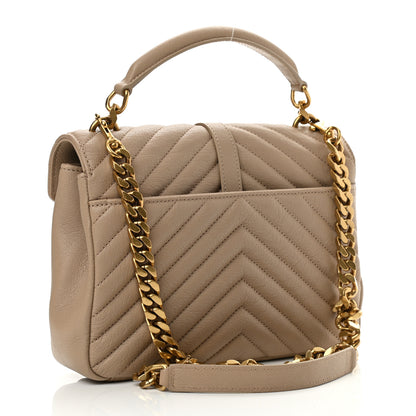 Saint Laurent Sheepskin Matelasse Chevron Monogram Medium College Bag Dark Beige 3 of 9