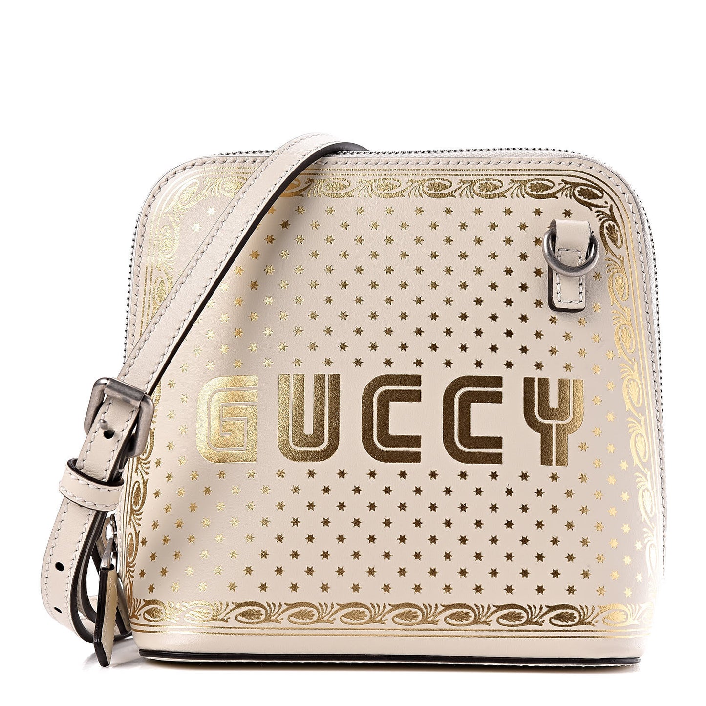 X SEGA Calfskin GUCCY Stars Mini Dome Shoulder Bag Mystic White Gold