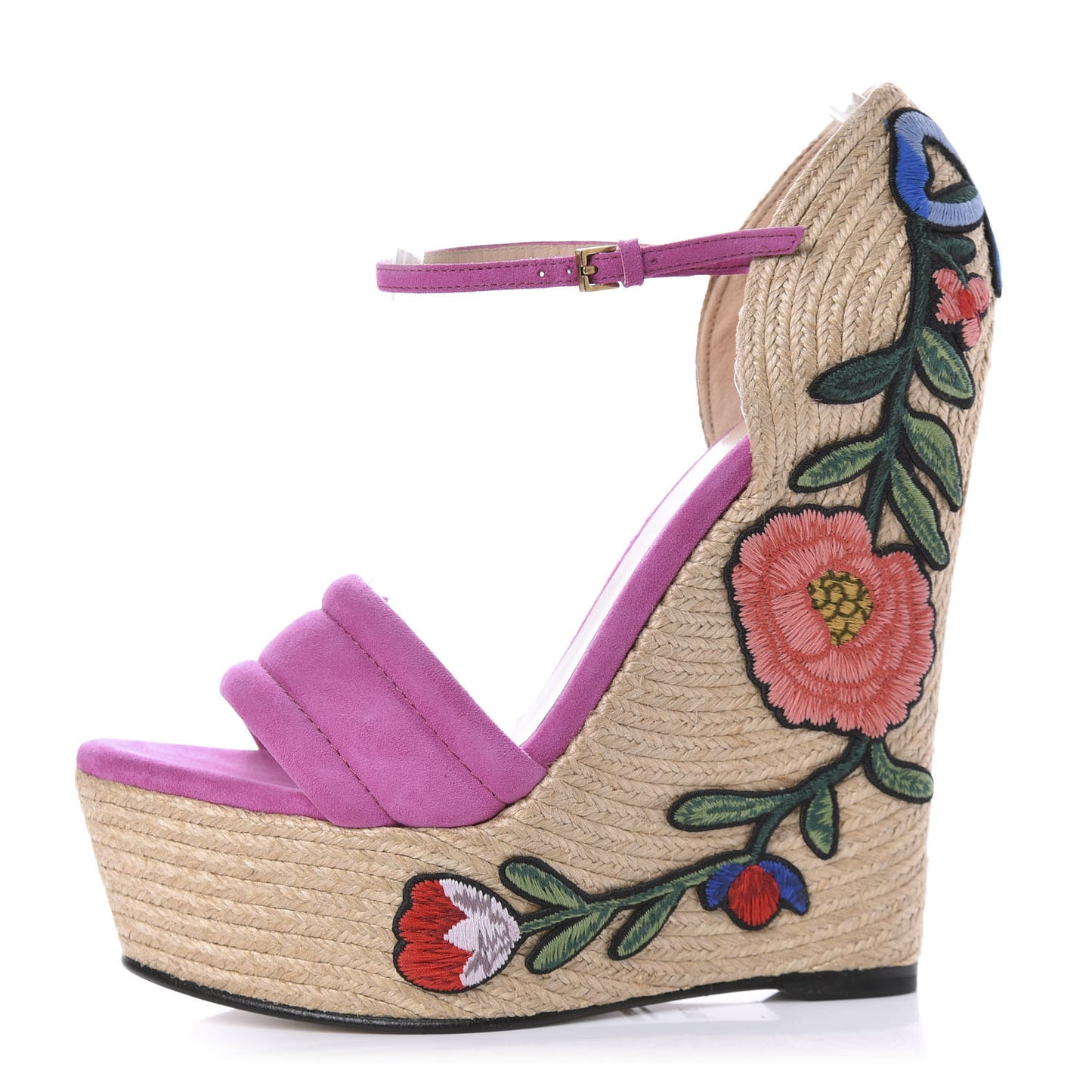 Kid Scamosciato Ophelia Espadrille Platform Wedge Sandals 37.5 Rododendro