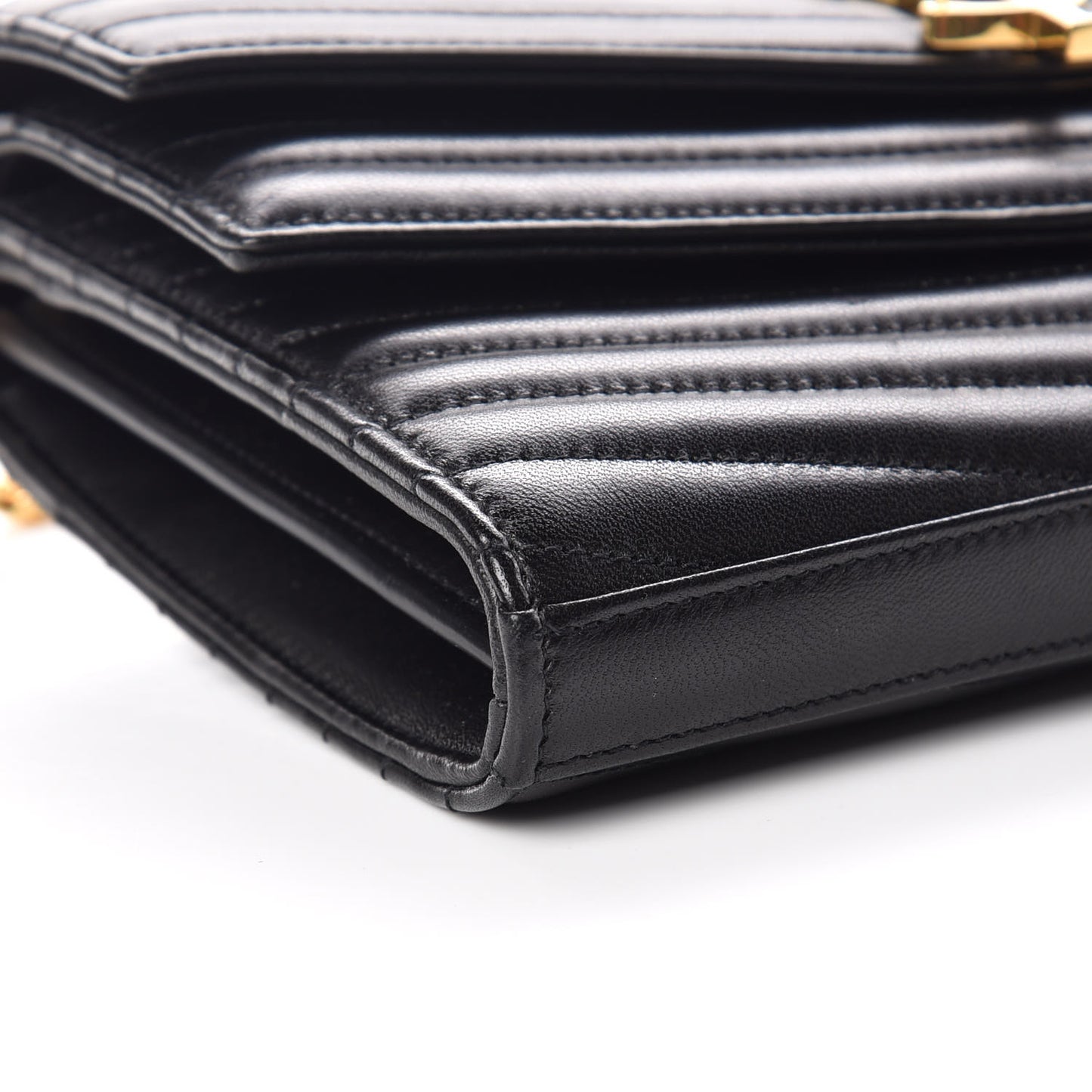 Lambskin Matelasse Chevron Monogram Sulpice Chain Wallet Black