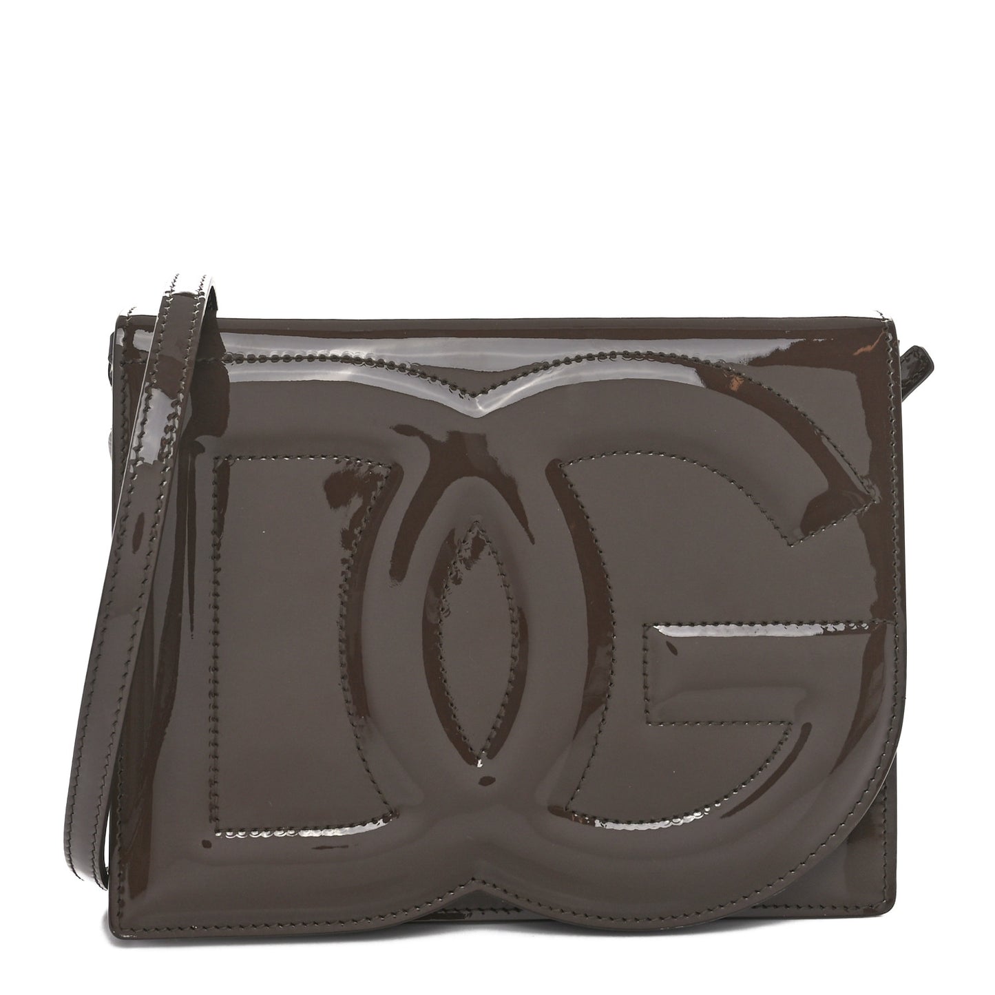 DOLCE GABBANA Patent DG Logo Flap Crossbody Bag Brown