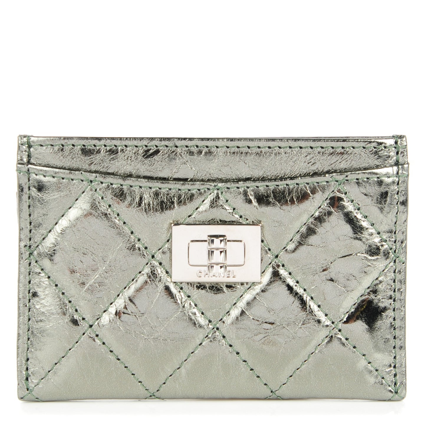 Metallic Aged Calfskin Quilted Reissue Card Holder Dark Green