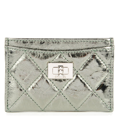 Chanel Metallic Aged Calfskin Quilted Reissue Card Holder Dark Green 1 of 8
