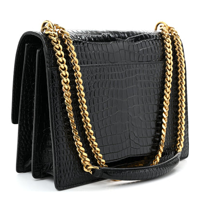 Saint Laurent Calfskin Crocodile Embossed Large Monogram Sunset Black 3 of 10