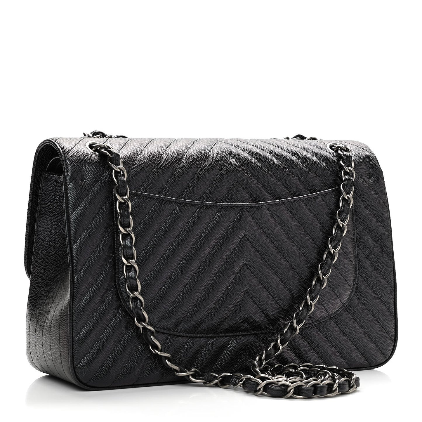 Caviar Chevron Quilted Jumbo Double Flap Black