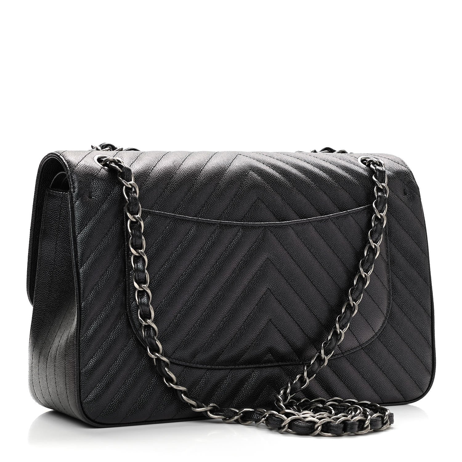 Chanel Caviar Chevron Quilted Jumbo Double Flap Black 3 of 11