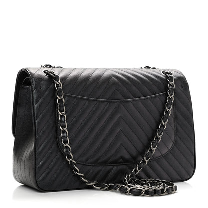 Chanel Caviar Chevron Quilted Jumbo Double Flap Black 3 of 11