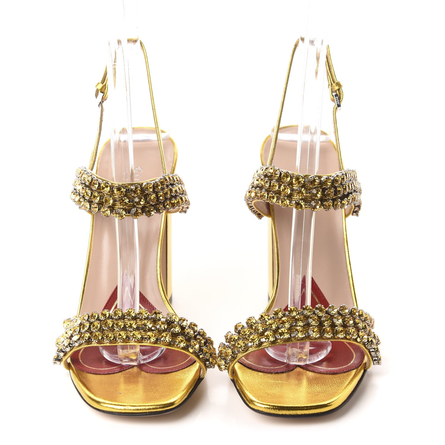 Gucci Nappa Silk Crystal Bertie High Heel Sandals 37 Gold 2 of 9