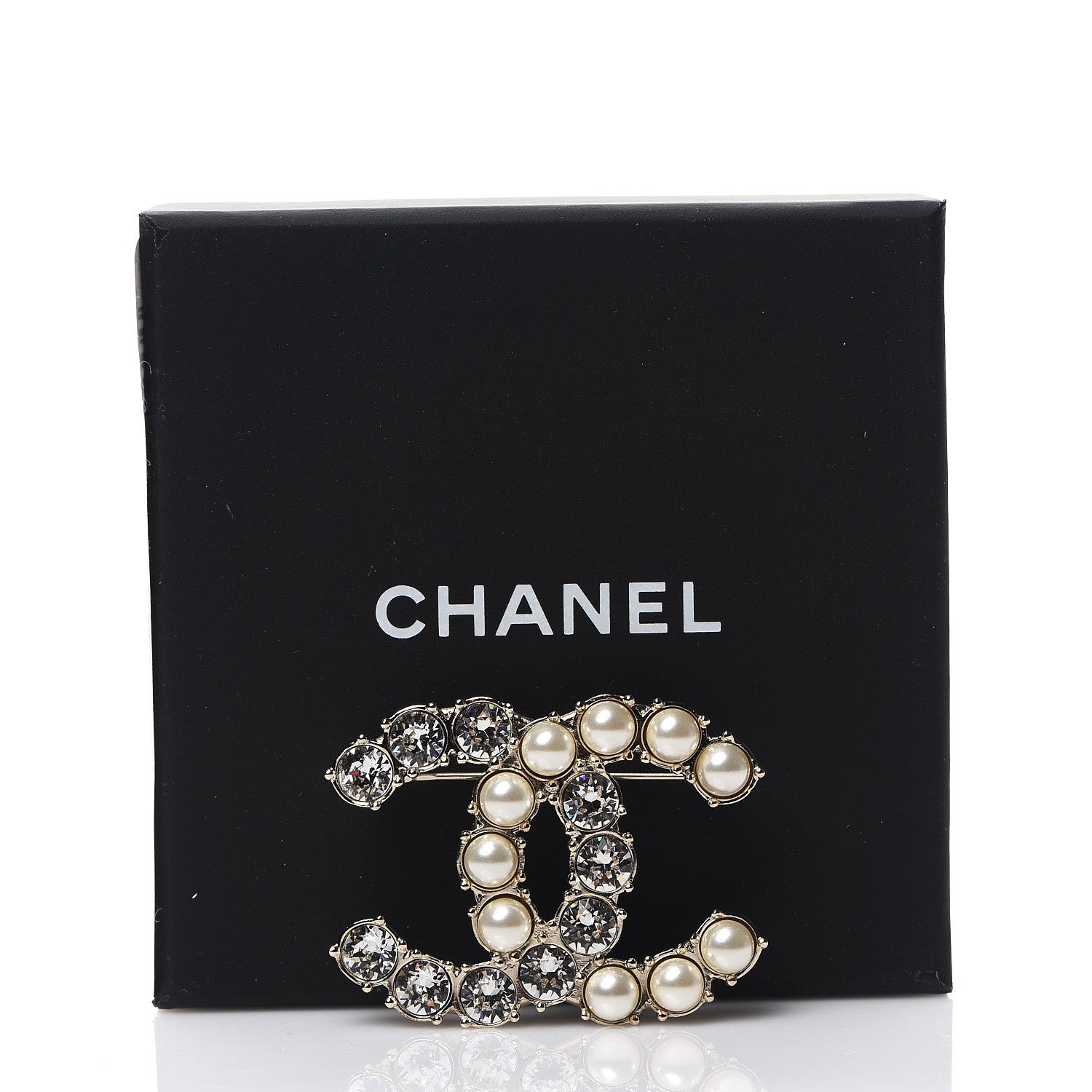 Chanel Crystal Pearl CC Dazzling Domino Brooch Gold 4 of 4
