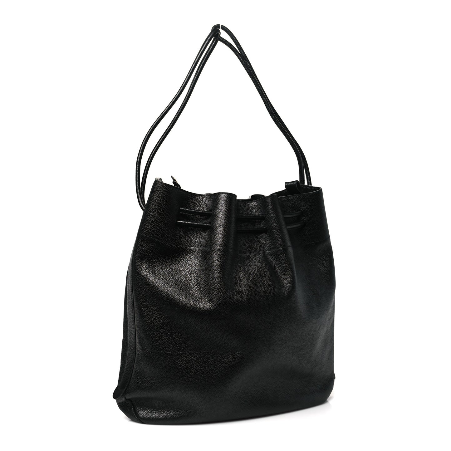 Grained Calfskin Deux De Delvaux Bucket Bag Black