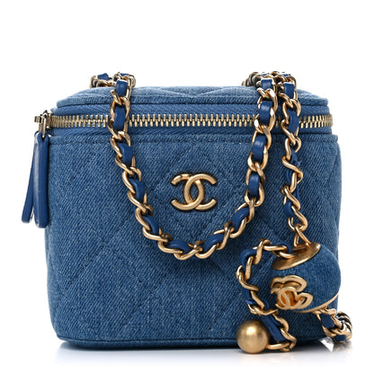 Chanel Denim Quilted Mini Pearl Crush Vanity Case With Chain 1 of 11