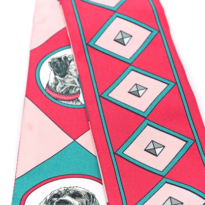Hermes Silk Colliers Et Chiens Twilly Framboise Vert Rose 4 of 4