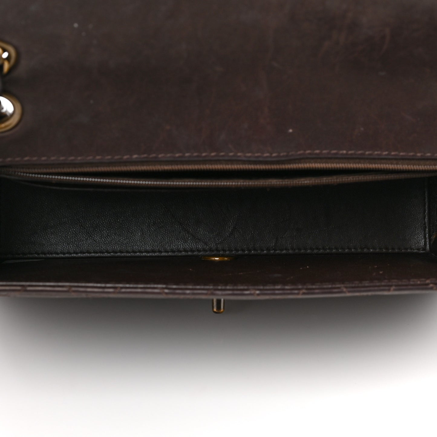 Calfskin Stitched Medium Single Flap Brown