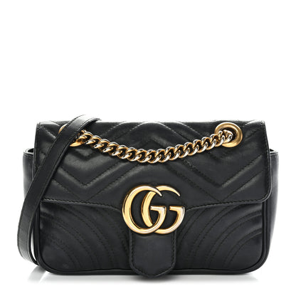Gucci Calfskin Matelasse Mini GG Marmont Shoulder Bag Black 1 of 14
