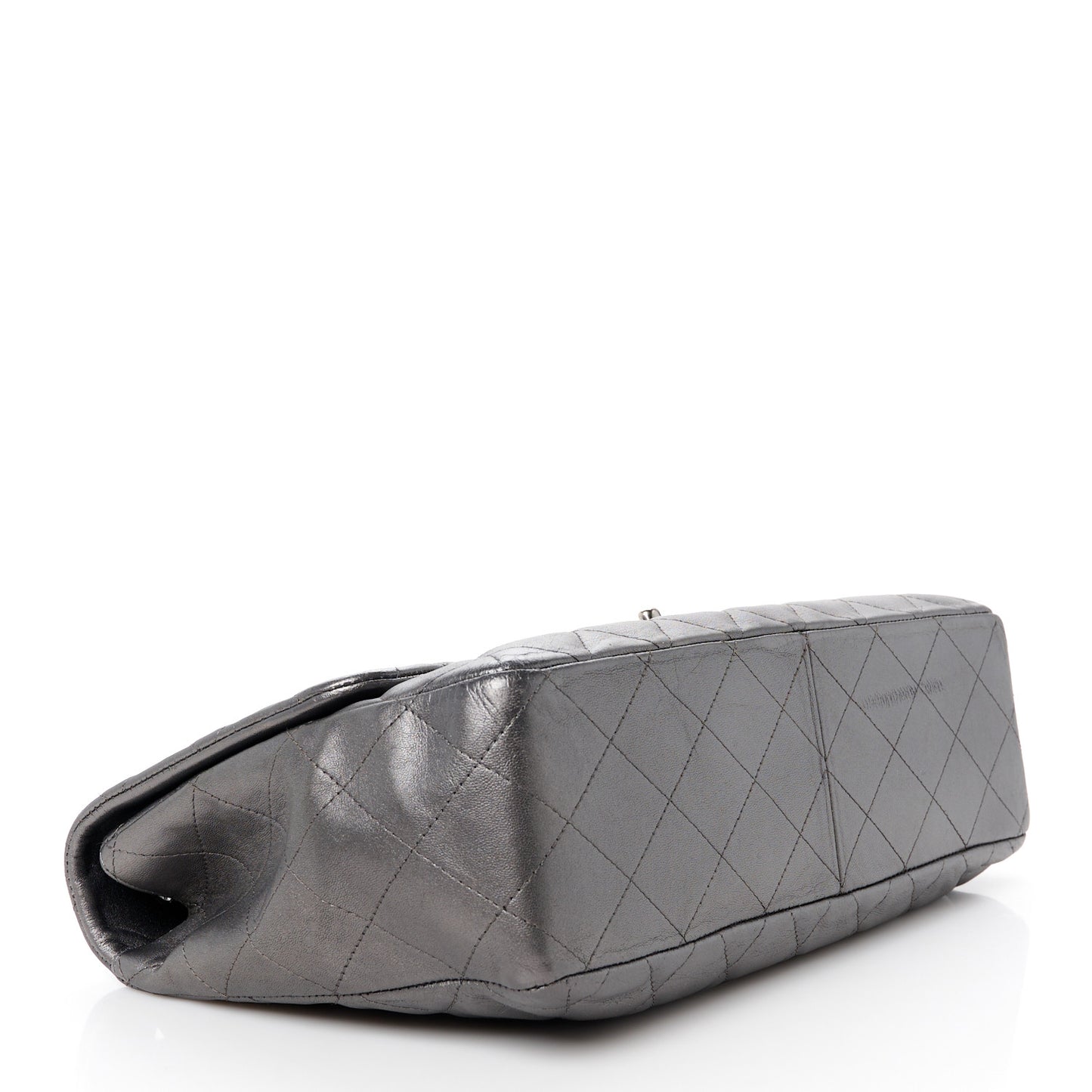 Metallic Lambskin Quilted Jumbo Single Flap Dark Grey
