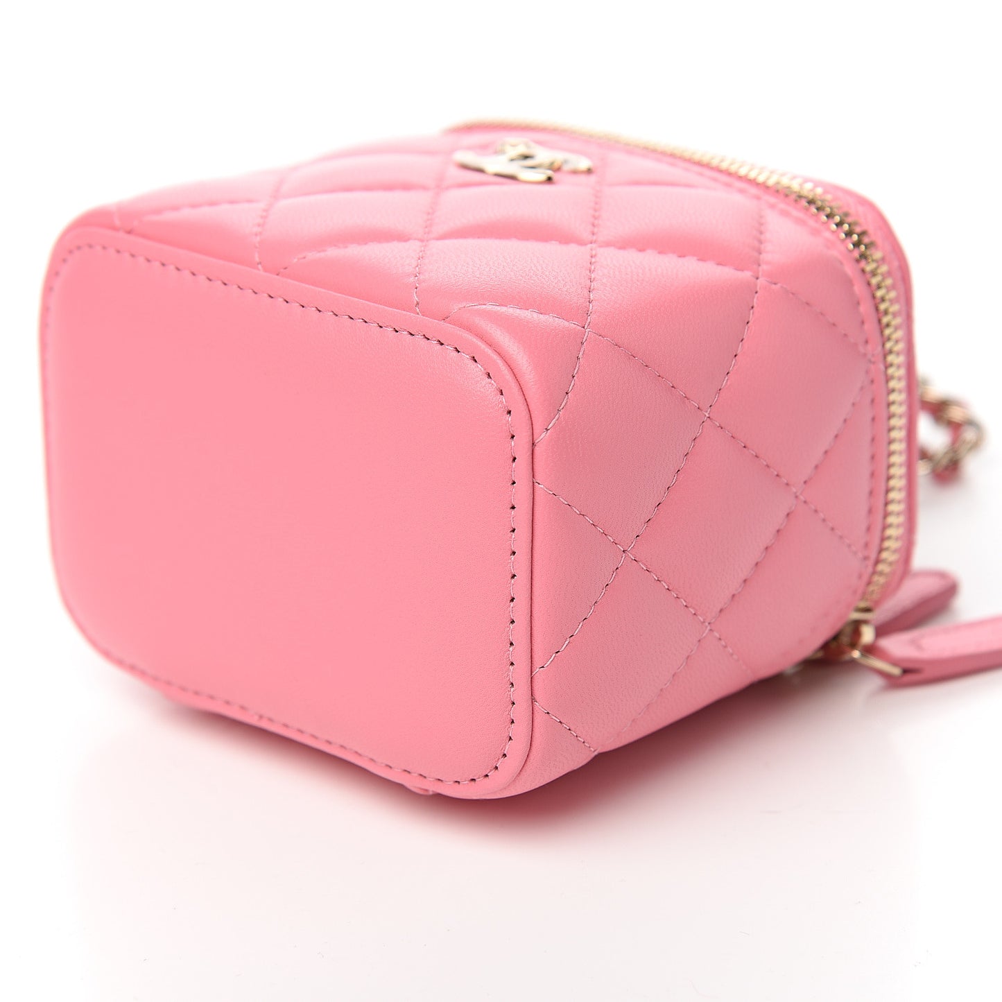 Lambskin Quilted Mini Vanity Case With Chain Pale Pink