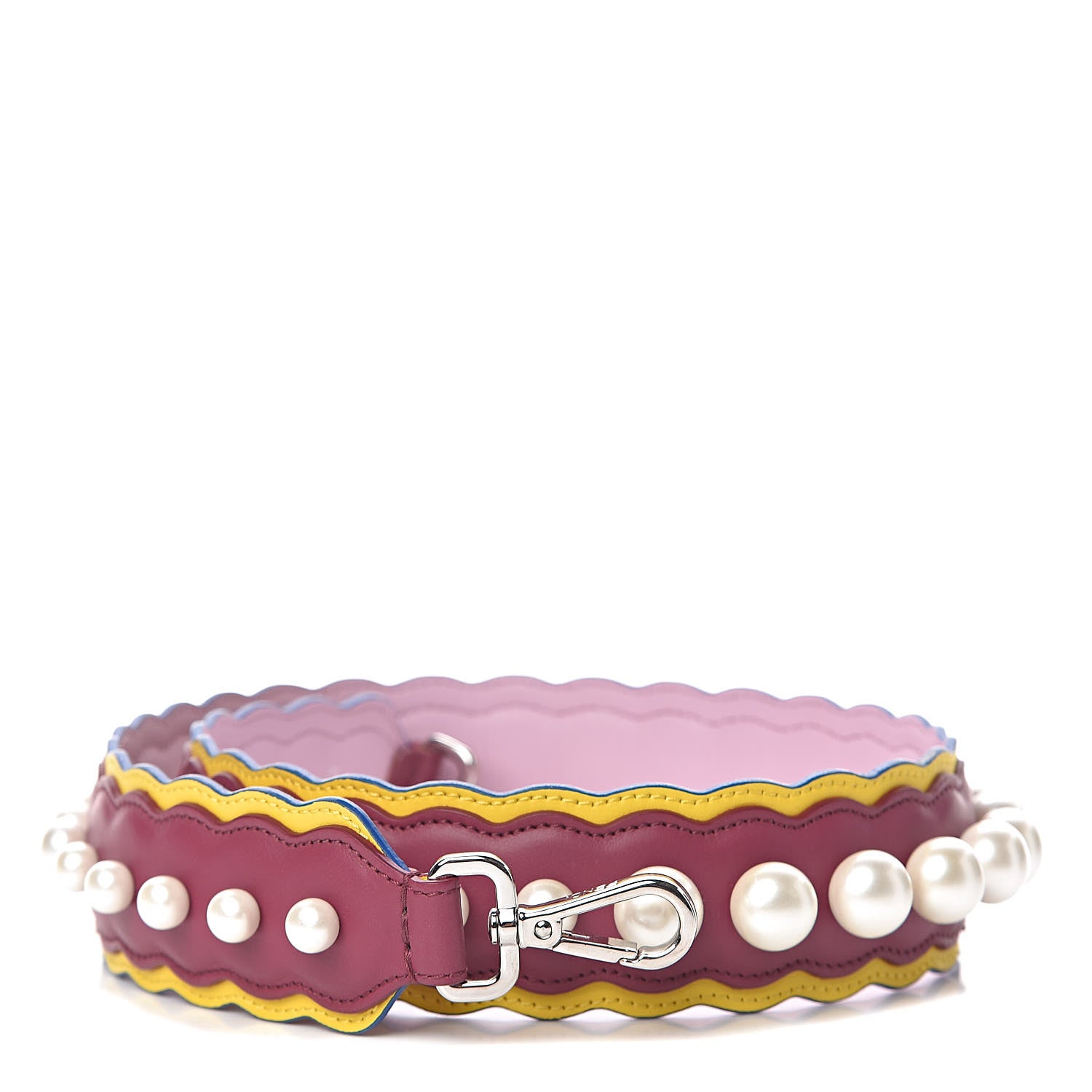Fendi Vitello Century Pearl Tri-Color Scalloped Studded Strap You Black Cherry Limone Lavanda 1 of 5