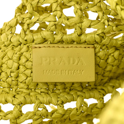 Prada Yarn Raffia Effect Crochet Logo Embroidered Tote Bag Cedro 6 of 10