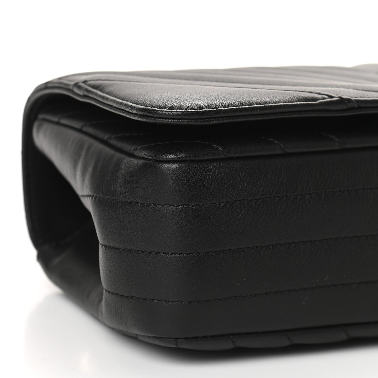 Calfskin Chevron Quilted Small Statement Flap Black