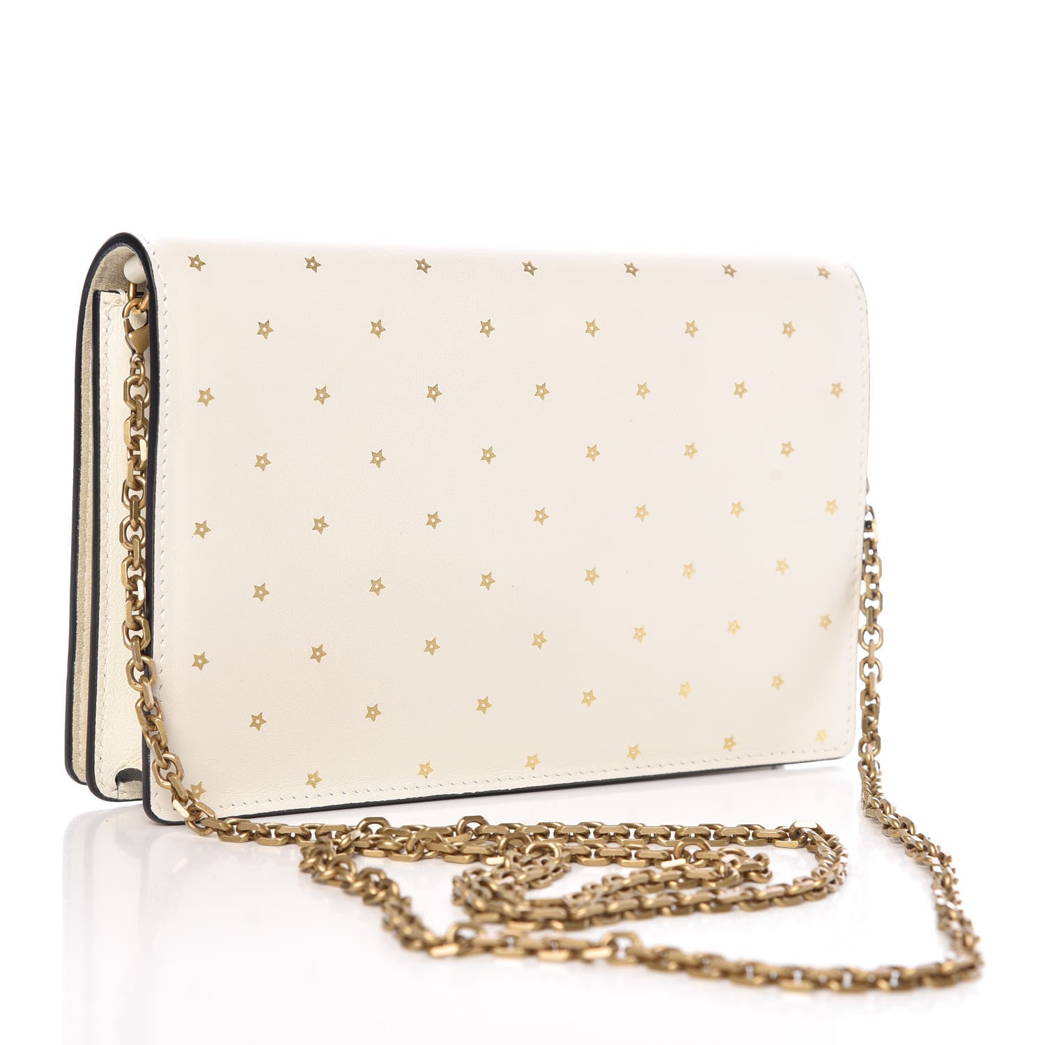 Christian Dior Calfskin Embossed Stars Wallet on Chain White Gold 3 of 9