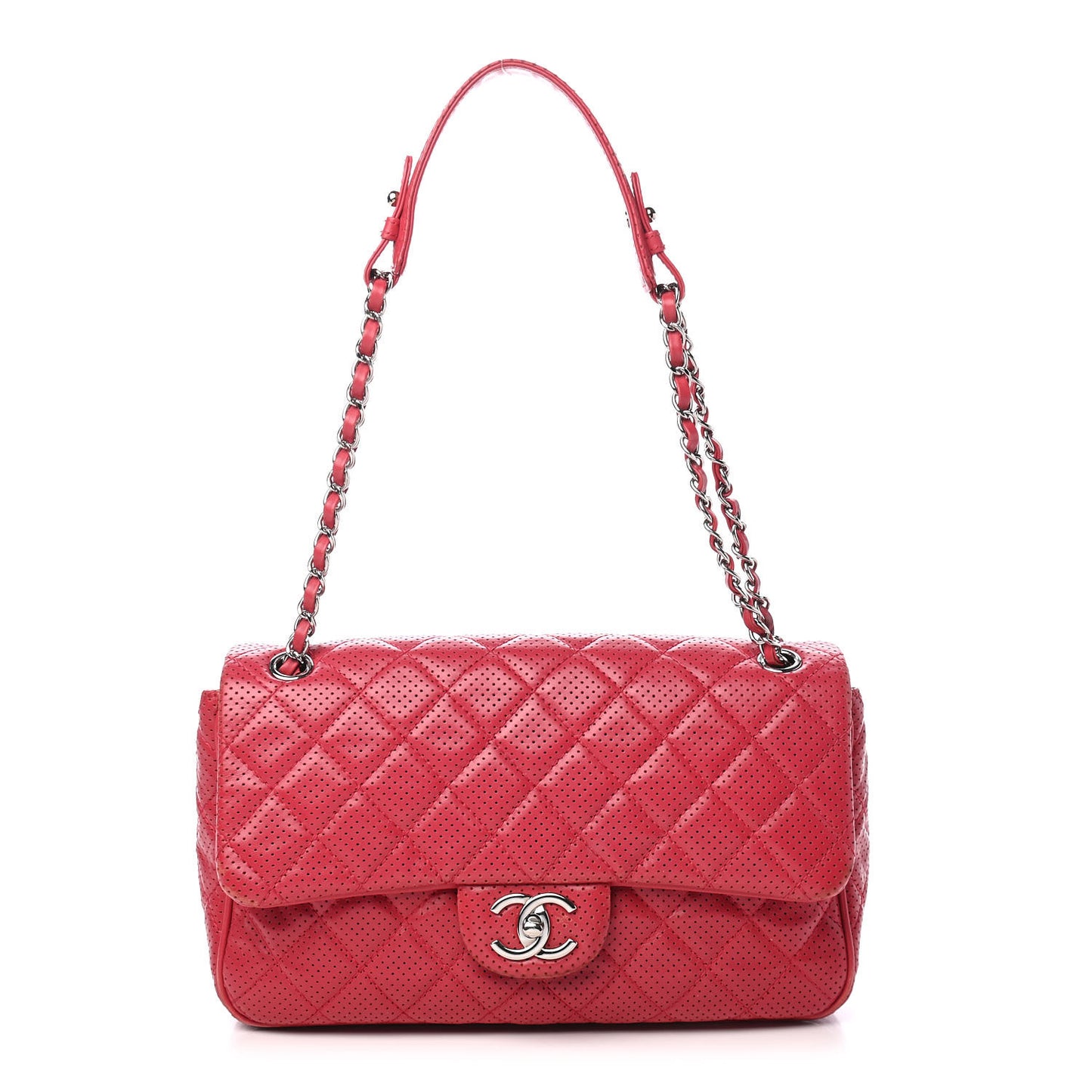 Lambskin Perforated Medium Double Flap Dark Pink